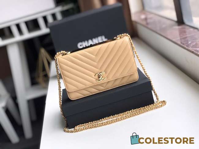 Chanel Lamb Skin V-Type Chain Bag Yellow - 1
