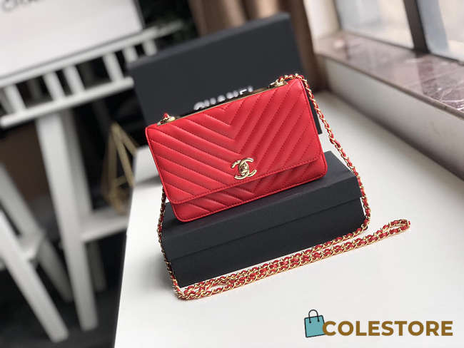 Chanel Lamb Skin V-Type Chain Bag In Red - 1