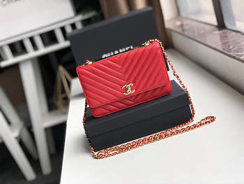Chanel Lamb Skin V-Type Chain Bag In Red