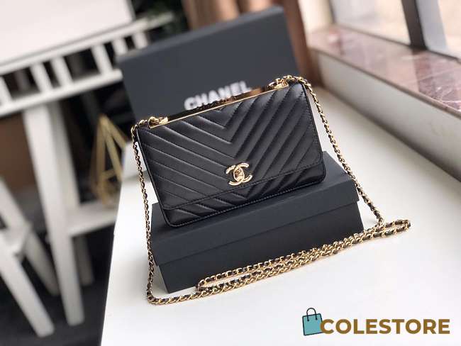 Chanel Lamb Skin V-Type Chain Bag Black - 1