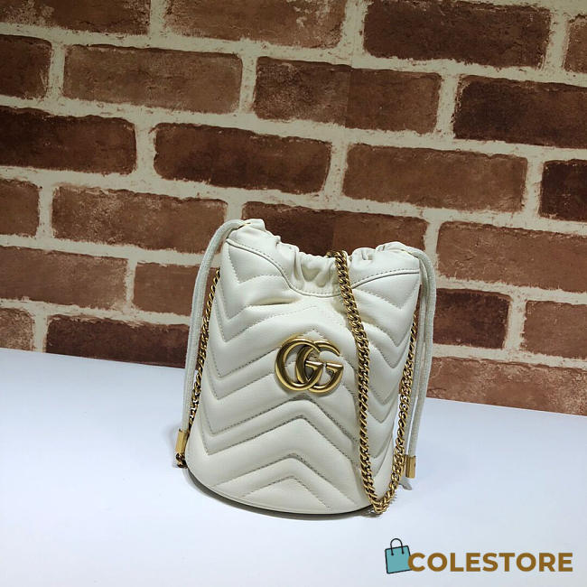 Gucci White Gg Marmont Gold Vuckle Leather - 1