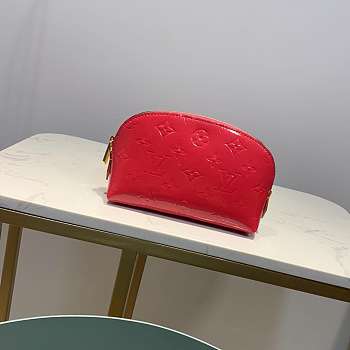 Louis Vuitton Red Rose Cosmetic Bag Embossed Leather 