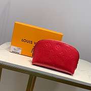 Louis Vuitton Red Rose Cosmetic Bag Embossed Leather  - 4