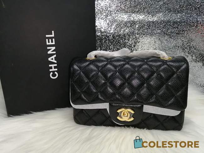 Chanel Caviar Lambskin Leather Flap Bag Black Gold 17cm - 1