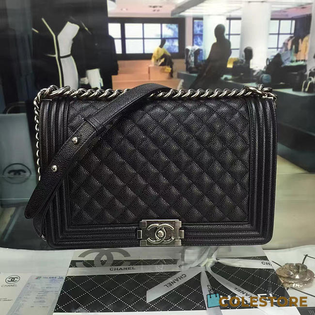 Chanel New Medium Boy Caviar Handbag Silver 28cm - 1