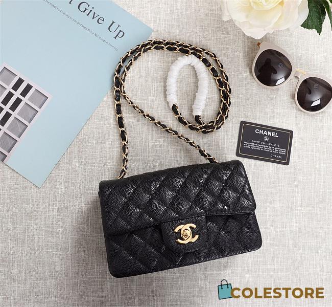 Chanel Caviar Lambskin Leather Flap Bag Black Gold 20 - 1
