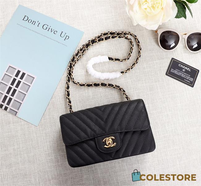 Chanel Classic Flap Bag Caviar Leather Sliver&Gold Hardware 20cm Black - 1