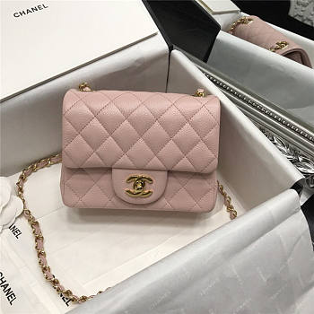 Chanel Caviar Classic Fiap Handbag Pink Gold 17cm 