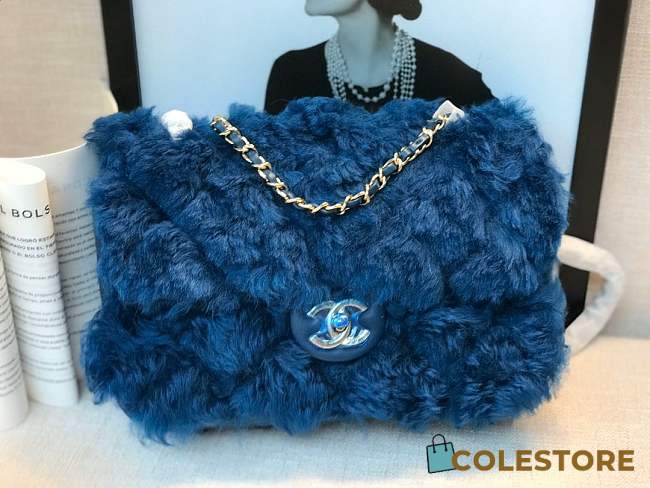 Chanel New Style Lamb Hair Flip Bag Dark Blue - 1
