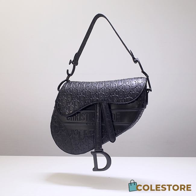Dior Cowhide Embossing Saddle Bag Black - 1