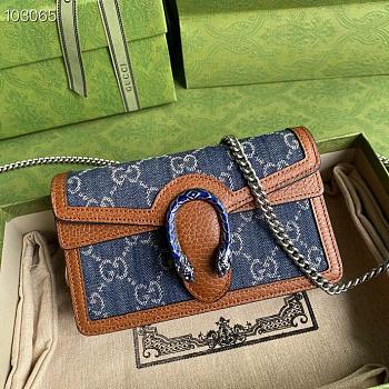 Gucci Dionysus Super Mini Bag Blue and Ivory GG Jacquard Denim 16.5cm