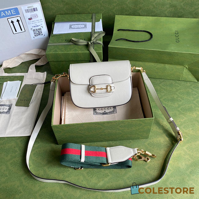 White Leather Beige Gucci Horsebit 1955 mini bag  658574 Size: 20.5x14x5cm - 1