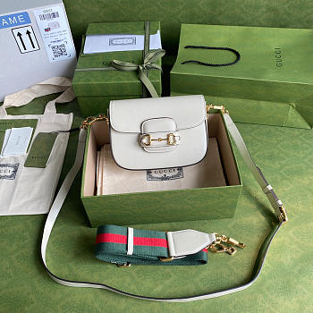 White Leather Beige Gucci Horsebit 1955 mini bag  658574 Size: 20.5x14x5cm