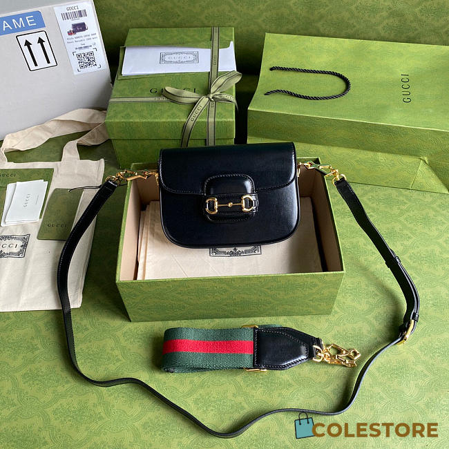 Black Leather Beige Gucci Horsebit 1955 mini bag 20.5cm - 1