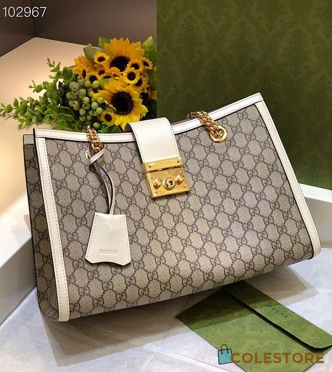 Gucci White Leather Padlock GG medium shoulder bag 479197 Size 35cm - 1
