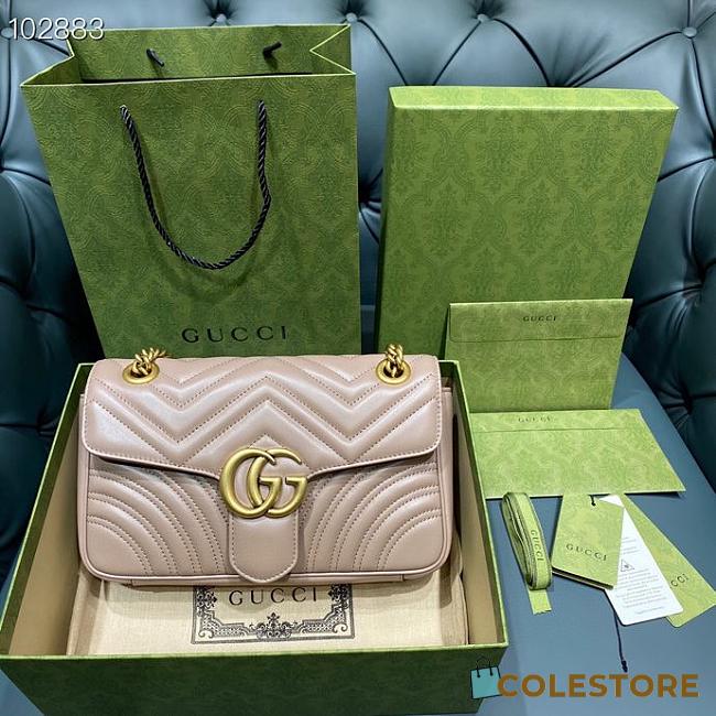 Dusty pink matelassé chevron leather GG Marmont 26cm - 1