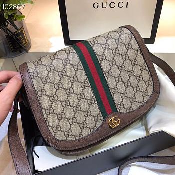 Gucci GG Supreme Ophidia GG Beige/ebony canvas small shoulder bag 601044 22cm