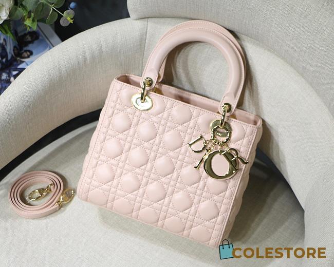 MediumLady Dior BAG Dusty Pink Cannage Lambskin M0565 Size 24cm - 1