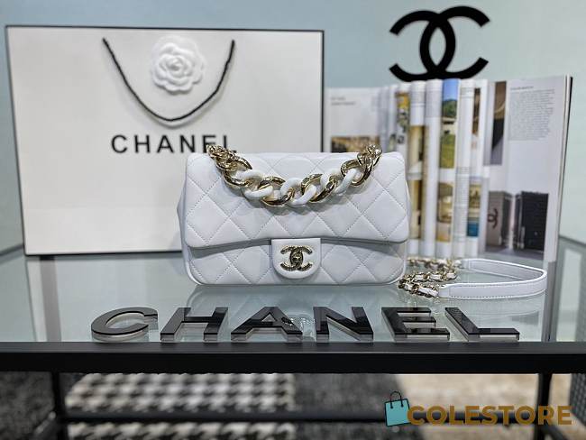Chanel Mini Flap With Grained Calfskin & Gold-Tone Metal White AS1353  Size: 16x24x6cm - 1