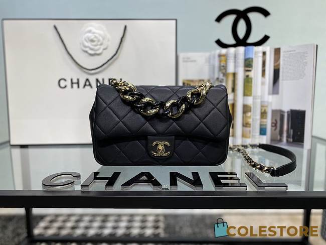 Chanel Mini Flap With Grained Calfskin & Gold-Tone Metal Black AS1353 16cm - 1