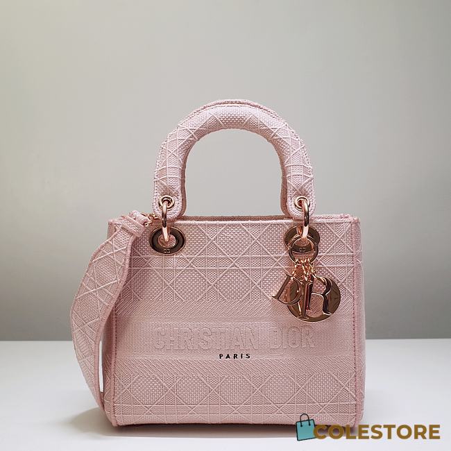 Dior Medium Lady D-Lite Bag In Bois De Rose Cannage Embroidery M0565 Size 24x20x11cm - 1