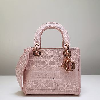 Dior Medium Lady D-Lite Bag In Bois De Rose Cannage Embroidery M0565 Size 24x20x11cm