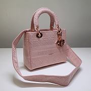 Dior Medium Lady D-Lite Bag In Bois De Rose Cannage Embroidery M0565 Size 24x20x11cm - 3