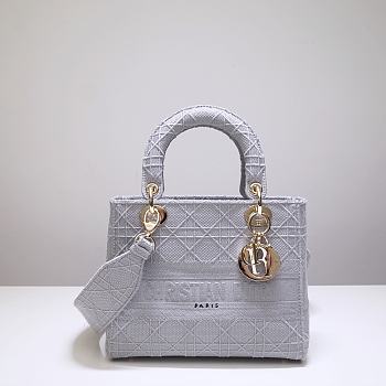Dior Large Lady D-Lite Bag Gray Cannage Embroidery M0566 Size 32x25x11cm