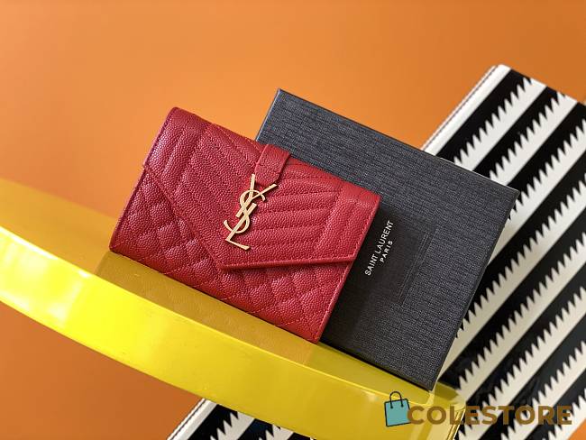 YSL Monogram Envelope Bag In Vinyle Shiny Red 651026 Size: 13,5cm  - 1