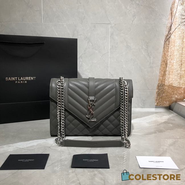 YSL Envelope Medium Bag In Mix Matelassé Grain De Poudre Embossed Leather 487206 Size: 24×17.5×6cm - 1