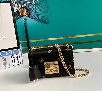 Gucci Black Leather Padlock Bee Star Small Shoulder Bag 20cm