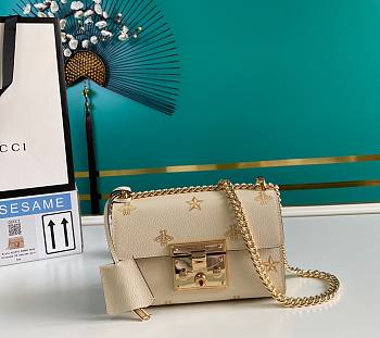 Gucci White Leather Padlock Bee Star Small Shoulder Bag ‎‎20cm 