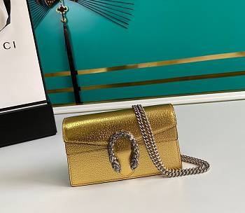 Gucci Dionysus Mini Shoulder Bag In Gold Lamé Leather 476432 Size 16.5x10x4.5cm