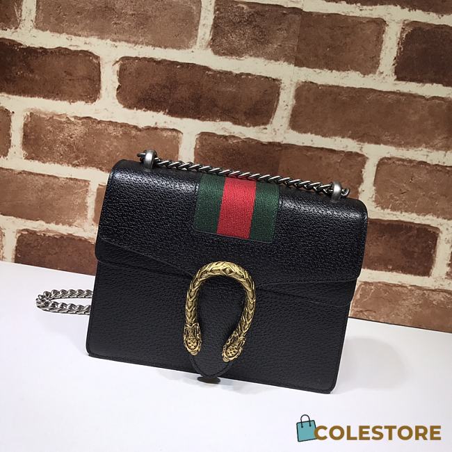 Gucci Black Leather Dionysus Mini Bag With Silver Gold Tone 421970 Size 20cm - 1