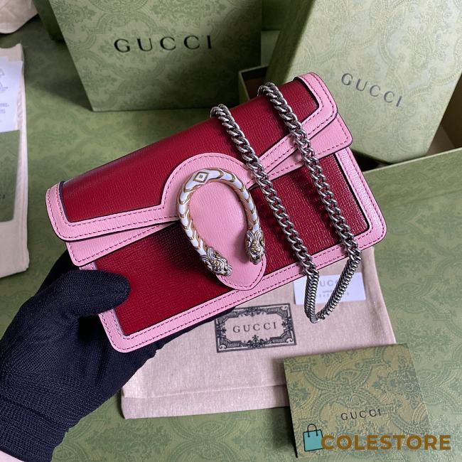 Gucci Dionysus Super Mini Bag In Red&Pink Leather 476432 Size 16.5cm - 1