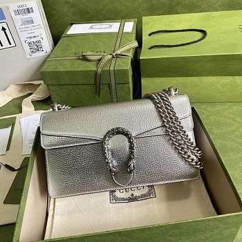 Gucci Dionysus Small Shoulder Bag In Silver Lamé Leather 499623 Size 25cm