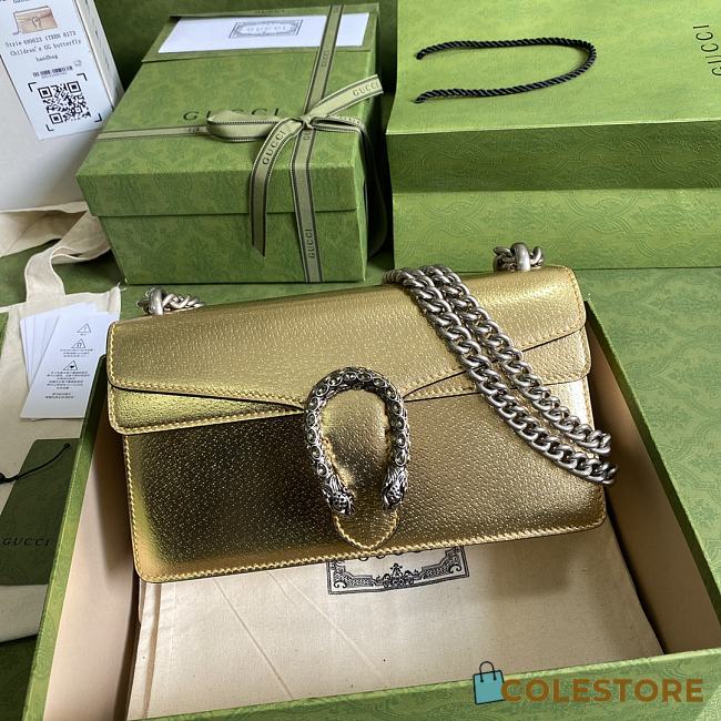 Gucci Dionysus Small Shoulder Bag In Gold Lamé Leather 499623 Size 25cm. - 1