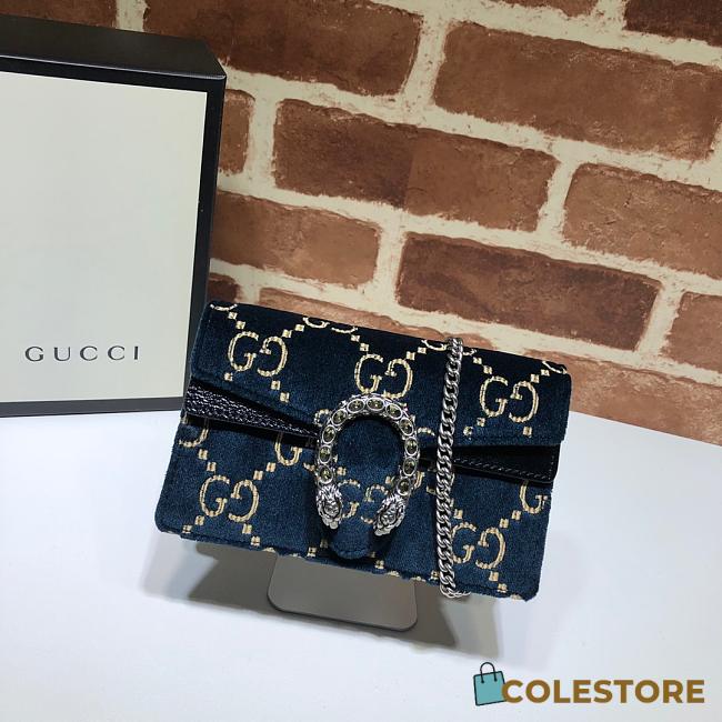 Gucci Dionysus GG Velvet Super Mini Bag In Blue Velvet 16.5cm - 1