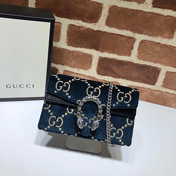 Gucci Dionysus GG Velvet Super Mini Bag In Blue Velvet 16.5cm
