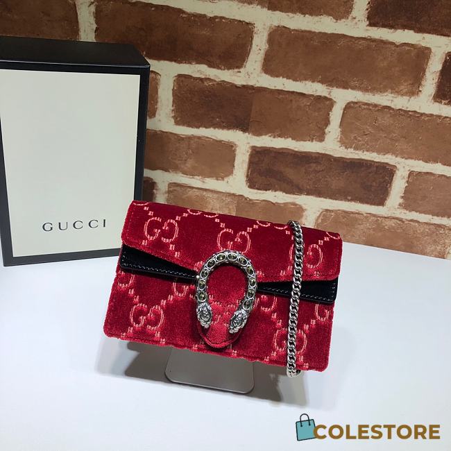 Gucci Dionysus GG Velvet Super Mini Bag In Red Velvet 16.5cm - 1
