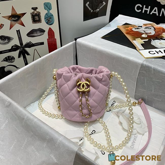 Chanel Mini Drawstring Bag Artificial Pearl & Gold Alloylight Pink AS2529 Size 12x12x12cm - 1