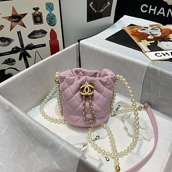 Chanel Mini Drawstring Bag Artificial Pearl & Gold Alloylight Pink AS2529 Size 12x12x12cm
