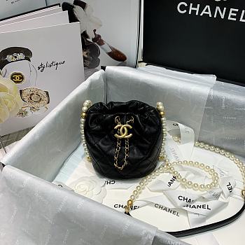 Chanel Mini Drawstring Bag Artificial Pearl & Gold Black AS2529 Size 12x12x12cm