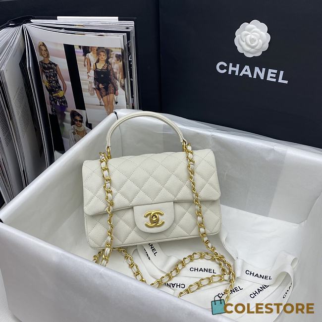 Chanel Mini Flap Bag With Top Handle In White AS2431 Size13×20×9cm ...