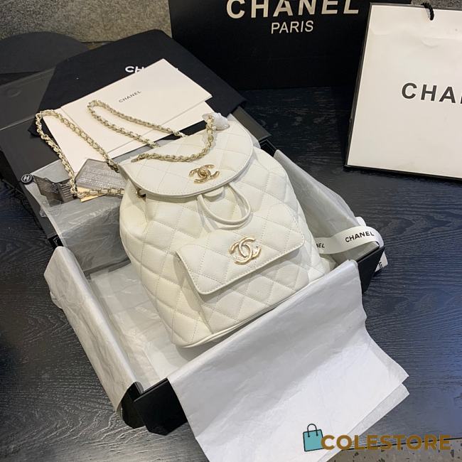 Chanel Classic Flap Quilted Backpack Caviar Bag In White AS1371 Size: 21.5x24x12CM - 1