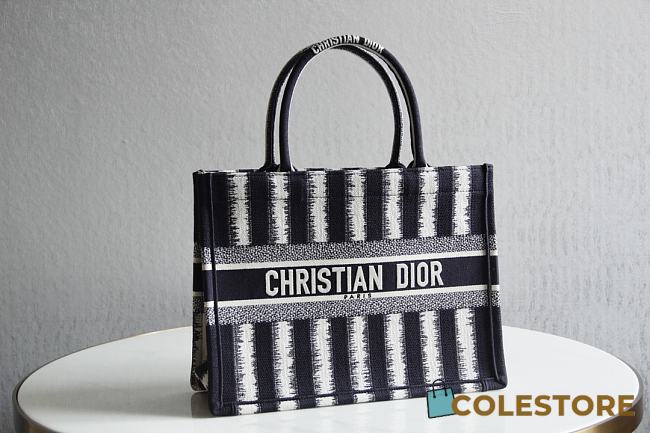 Dior Book Tote Blue D-Stripes Embroidery M1296 Size 36.5x28x16cm - 1