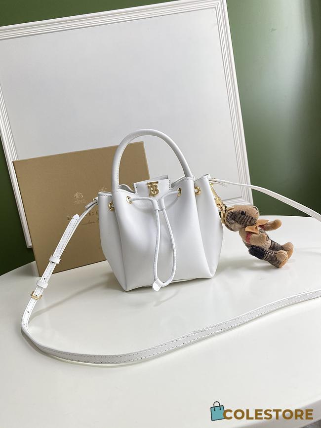Burberry Monogram Motif Leather Bucket Bag in Optic White 16cm - 1
