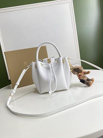 Burberry Monogram Motif Leather Bucket Bag in Optic White 16cm