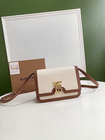 Burberry Small Two-tone Canvas and Leather TB Bag In Brown Size 21x16x6cm