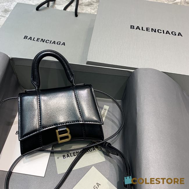 Colestore Balenciaga Hourglass Miniature Leather Tote Bag In Black Size 11.5x14x4.5cm - 1